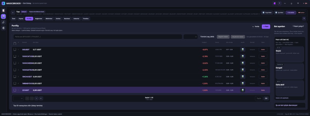 MAGICBROKER portföy ve bot ayarları